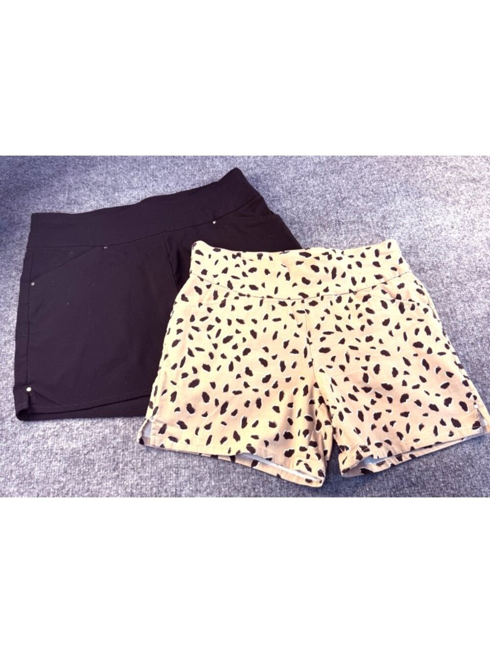 Two-Pack Womens Shorts Black & Tan Leopard Print Stretch Fabric Casual Wear Comf
